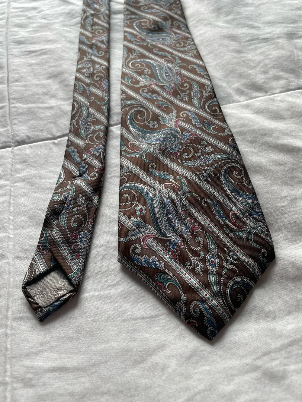 Vintage Dior Silk Brown Teal Paisley Tie Office Work Old Money Heritage Academia